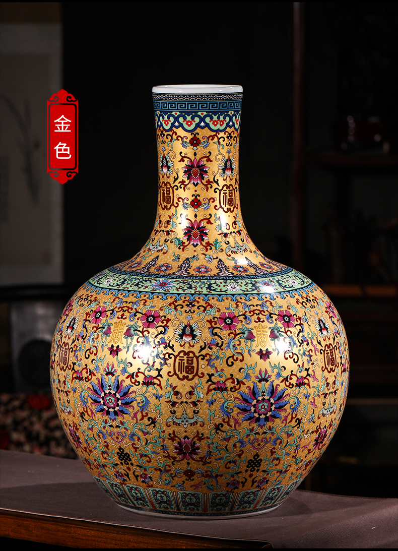 Jingdezhen ceramics colored enamel of large vase Chinese flower arranging porch is decorated furnishing articles home large living room