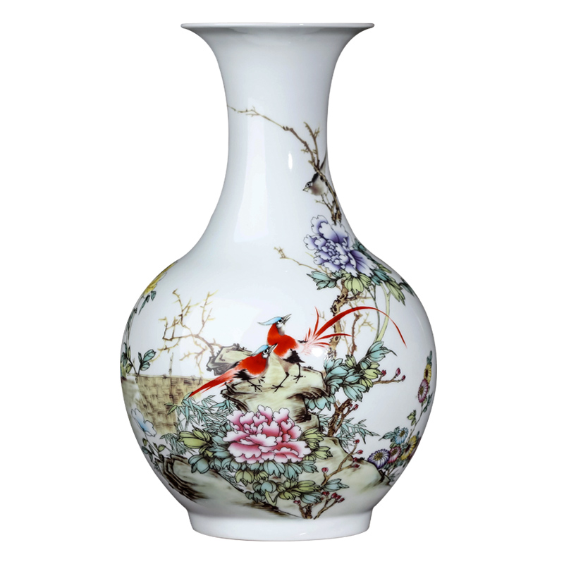 Jingdezhen ceramics golden pheasant vase peony furnishing articles furnishing articles of Chinese style living room rich ancient frame flower adornment household
