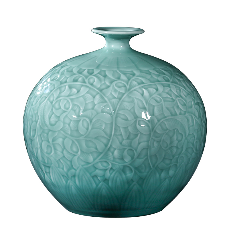 Jingdezhen ceramics vase furnishing articles manually blue glaze pomegranate bottle of new Chinese style household adornment TV ark, sitting room