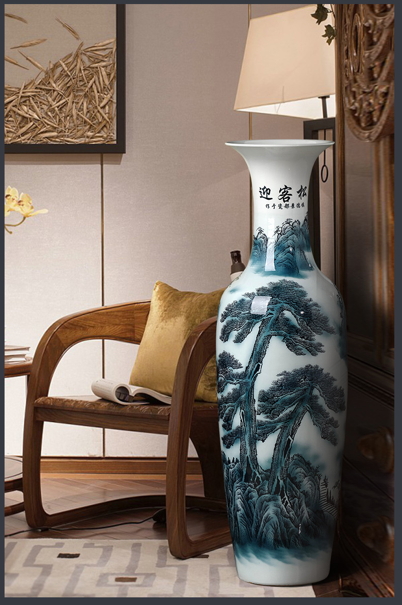 Guest - the greeting pine of large blue and white porcelain vase large Chinese jingdezhen ceramics high sitting room hotel furnishing articles