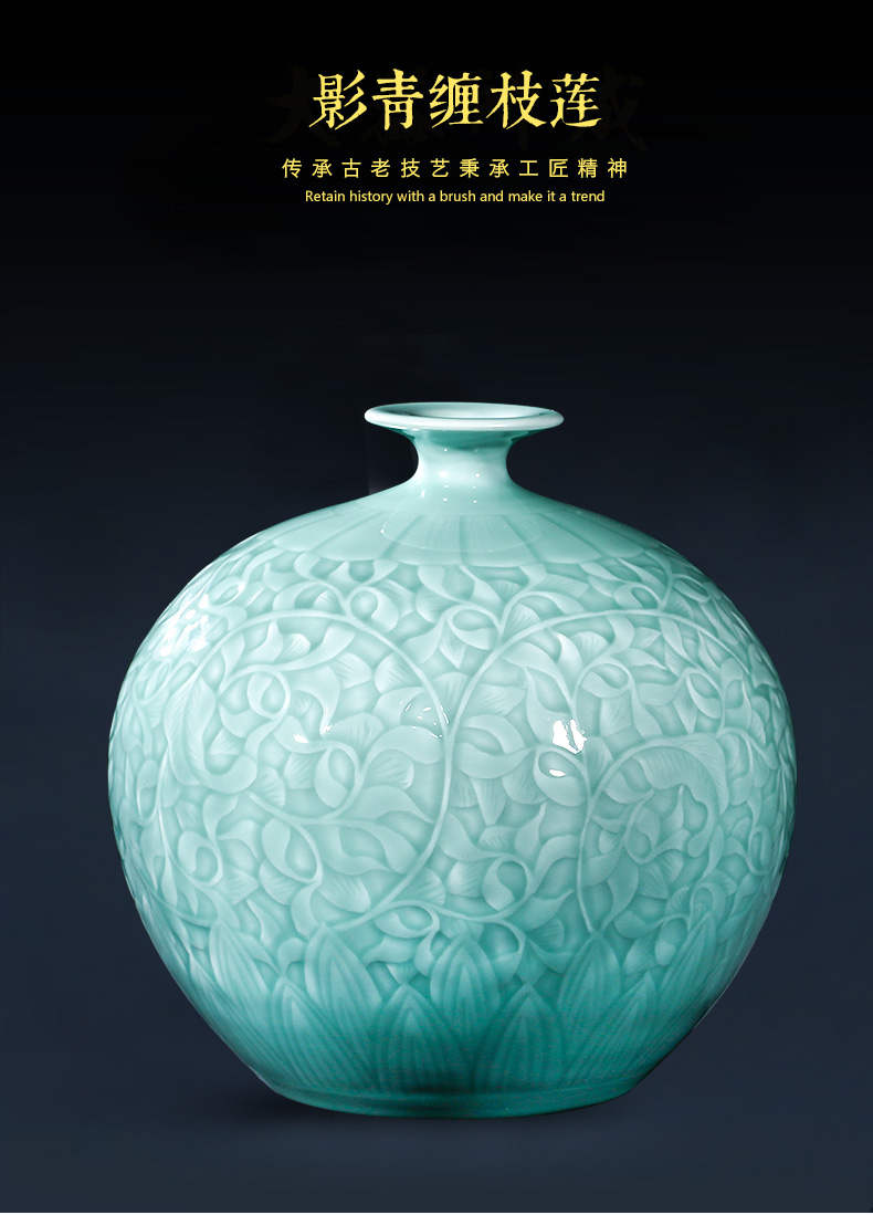 Jingdezhen ceramics vase furnishing articles manually blue glaze pomegranate bottle of new Chinese style household adornment TV ark, sitting room