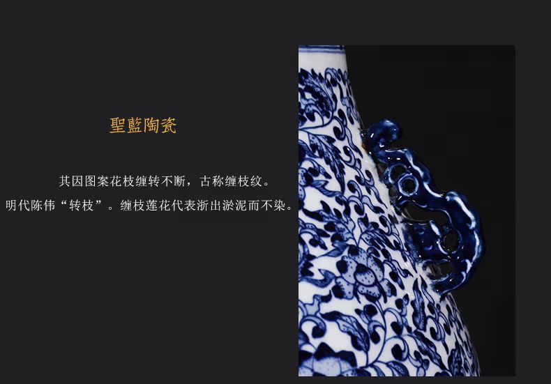 Jingdezhen ceramics Chinese checking antique blue - and - white hand - made f barrel ears vases, flower adornment furnishing articles