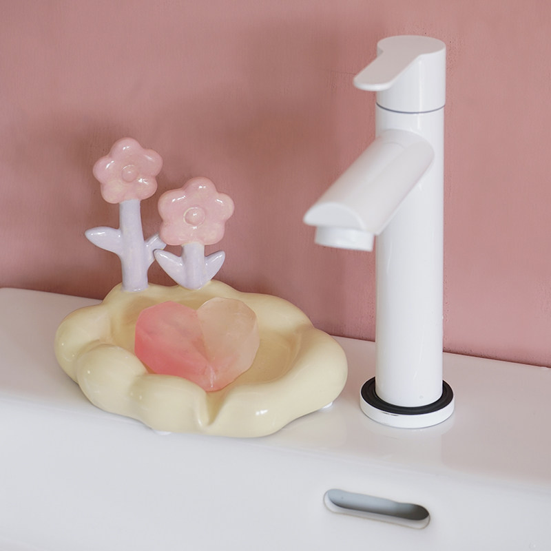 Miko Home Flowers Tulip Ceramic Soap Box Drain Water Home Soap Box Free Punch High Level Sensuo Toilet-Taobao