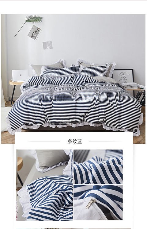 Công chúa cotton cotton bốn mảnh kẻ sọc đen trắng kẻ sọc đơn giản đôi giường đơn chăn - Bộ đồ giường bốn mảnh bộ chăn ga gối đệm giảm giá