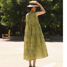 ZERONE's new ramie printed floral patchwork round neck slimming and retro artistic loose fitting sleeveless vest skirt