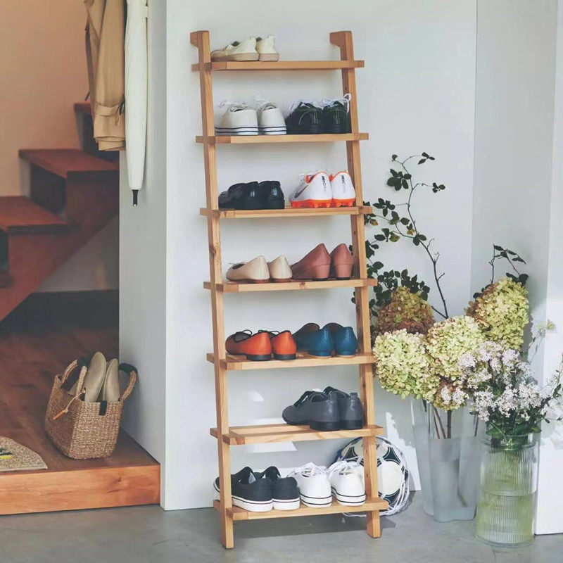 Japan-style simple solid wood shoe rack multilayer domestic separator shelf storage layer shelf close to wall Nordic shoe rack dust-proof