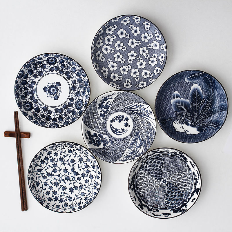 Japanese style 7-8 inch creative round ceramic plate deep plate Household tableware soup plate set