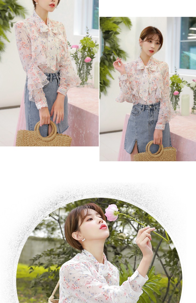 Thiết kế áo cổ tích rất đẹp 2019 cho phụ nữ mới mùa xuân xù áo voan hoa tay dài - Áo sơ mi áo khoác sơ mi nữ