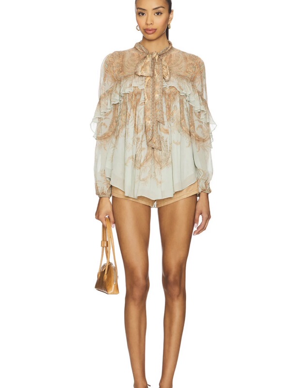 Z Brand Light Luxury High-End 2026 New Holiday Style Paisley Pattern Ruffled Lace-Up Shirt Top