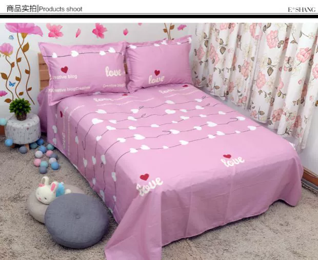 Màu hồng mới thời trang tình yêu đơn tấm đôi in vải cotton chăn bông có thể được trang bị ba hoặc bốn bộ - Khăn trải giường ga trải giường 1m2