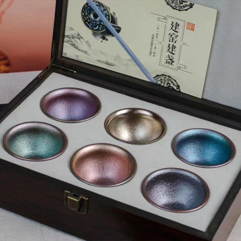 Jianyang jianzhan master cup tea set 4-color cup gift box gift ໂຖປັດສະວະຂະຫນາດໃຫຍ່ ore ຕົ້ນສະບັບ glaze ທາດເຫຼັກຢາງ
