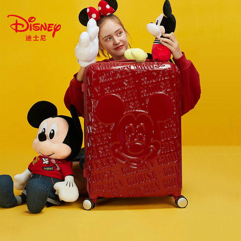 Disney 24inch ins Internet Celebrity Luggage Suitcase for Women, Password Lock Trolley Case, Red Wedding Suitcase
