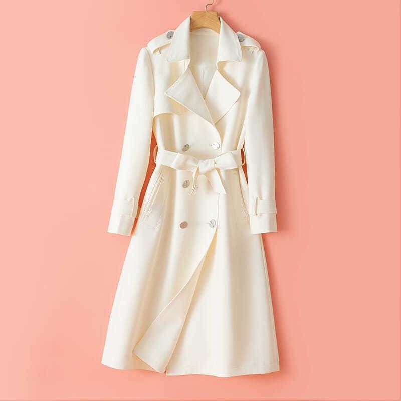 High-Quality Beige Trench Coat for Women, Mid-Length, 2026 New Style, Drapey, Classy, Elegant, Double-Breasted Coat