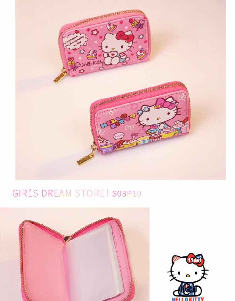 Gói thiệp Hello Kitty nữ nhỏ dễ thương đơn giản dung lượng lớn chống khử cực mỏng cô gái thẻ tim - Chủ thẻ ví đựng thẻ gucci