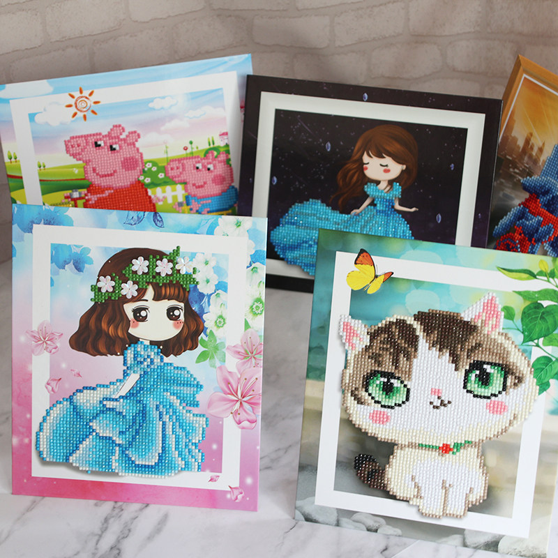 Children's diamond painting kindergarten handmade material package boy dot diamond painting princess stickers primary school students toy girl