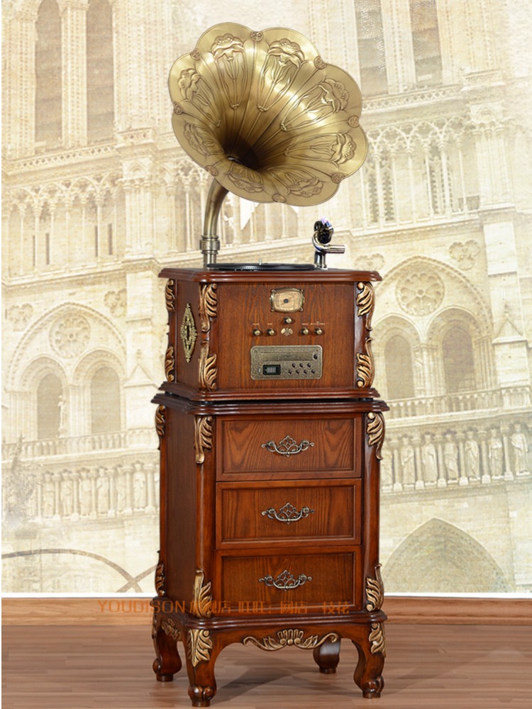 máy phát nhạc đĩa than cổ Bạn Disheng retro ca sĩ thu âm cổ phát máy ghi âm cổ điển sừng lớn máy ghi âm vinyl cổ dau dia than