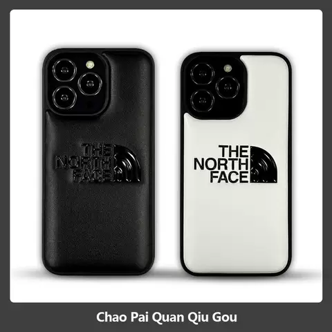 The North Face Trendy Fashionable Black Embossed Leather Phone Case for iPhone 17, 16, 15, 14, 13 and 12