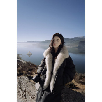 Icelolly Fox Fur Collar White Duck down Black Parka down Jacket for Women 2025 Unique and Beautiful Winter Thick Coat