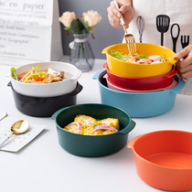 Ceramic Soup Bowl Noodles Bowl Large Capacity Oversized Double Ear Foam Noodle Bowl Home Day Series Big Salad Bowl Nordic Baking Rice Bowl