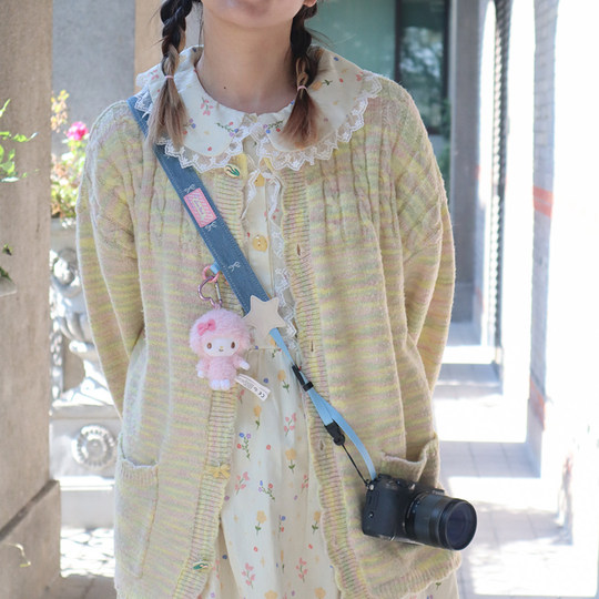 月亮公园丨原创牛仔蝴蝶结星星单反拍立得相机背带肩带斜跨挂绳