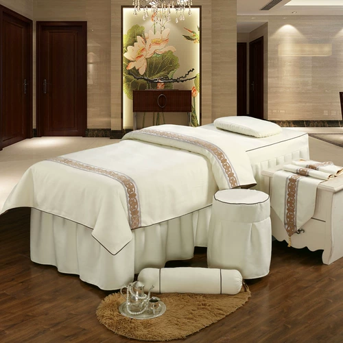 Косметический массажер, комплект, косметическое покрывало, для салонов красоты, увеличенная толщина, 4 предмета, простой и элегантный дизайн, из хлопка и льна