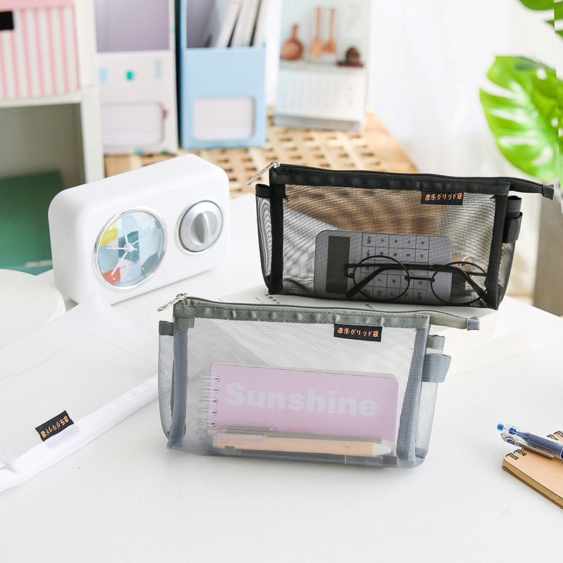 Yanle Nylon Mesh Transparent Pen Pouch Simple Stationery Cashier Bag Student Pen Case Nylon Mesh Wide Large Capacity