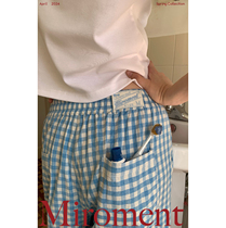 Miroment Dog Walking Pants Summer Soda Blue Check South Korea imported soft cotton word-of-mouth fabric durable and washable