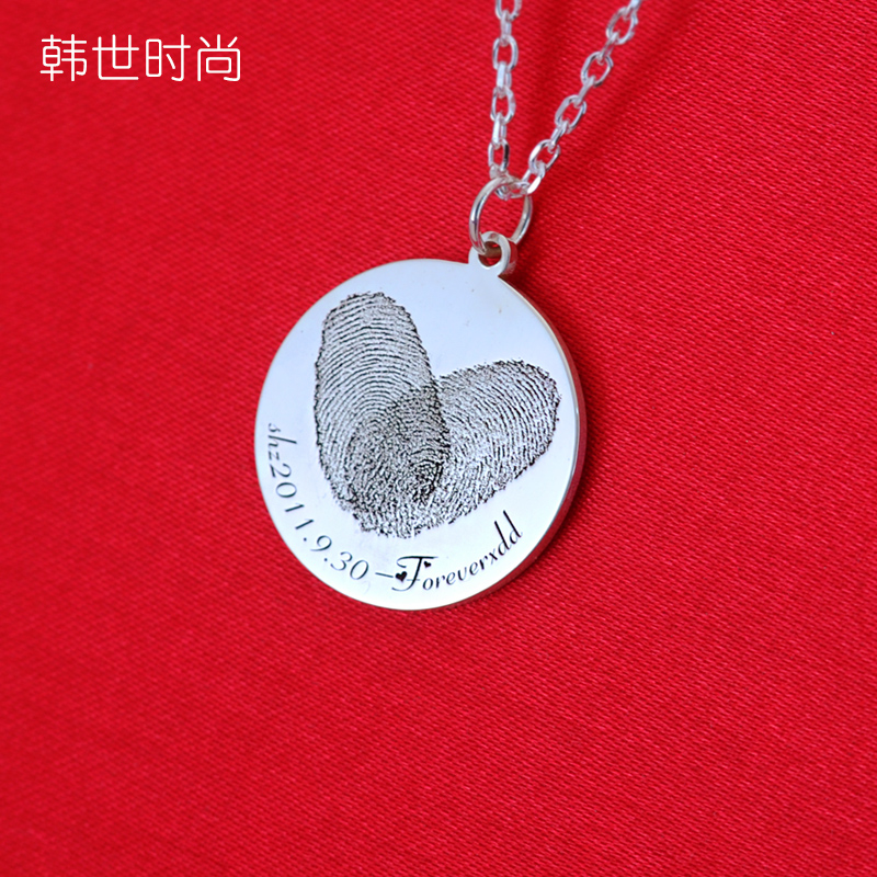999 Sterling Silver Custom Fingerprint Couple Necklaces A Pair of Commemorative Gifts Female Engraving Name Alphabet Pendant Boys' Day - Taobao