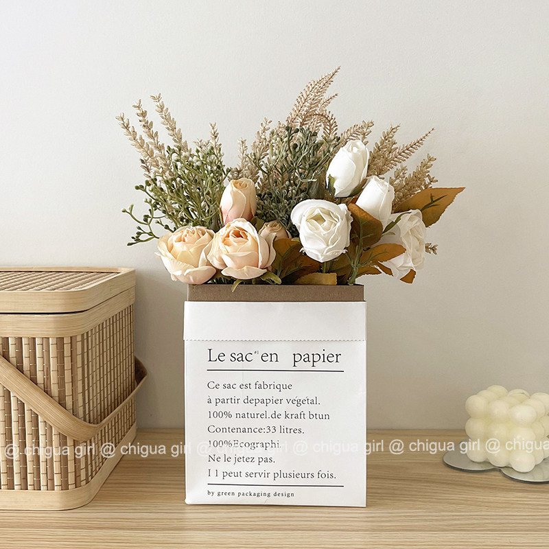 In Flower Bouquet High-end Paper Bag Rose Simulation Flower Desktop Decoration Living Room with Flower Fittings