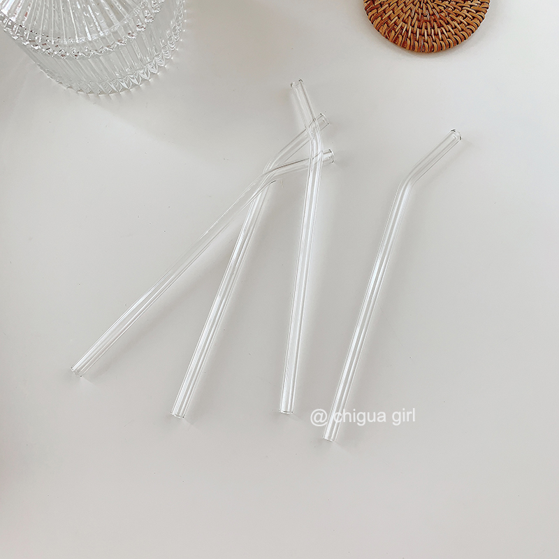 Transparent glass straw roasted flower color ins wind elbow juice milk straw stirring stick simple high temperature resistance