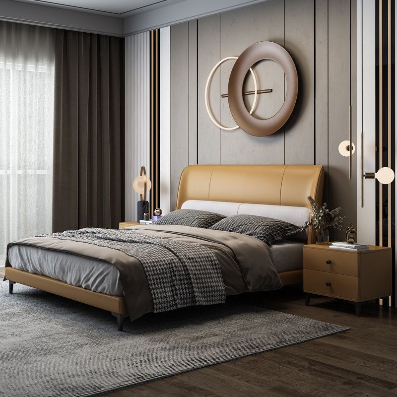 Italian Minimalist Style Bedroom 1 8 m Double beds Wedding bed Master bedroom with modern minimalist light extravagant genuine leather bed