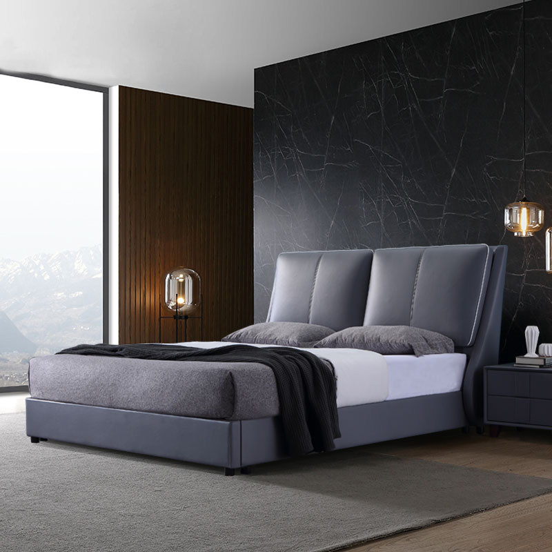 2022 new light lavish minimalist genuine leather bed modern minimalist bedroom with net red bed 1 8 m soft on bag wedding bed