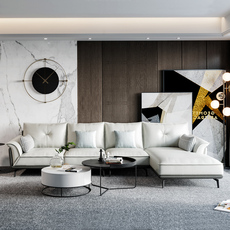 Диван 轻奢布艺沙发意式极简小户型简约贵妃七字l型现代拼色科技布沙发