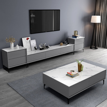 Modern minimalist minimalist rock board coffee table TV cabinet combination set living room Italian light luxury cold black and white gray design