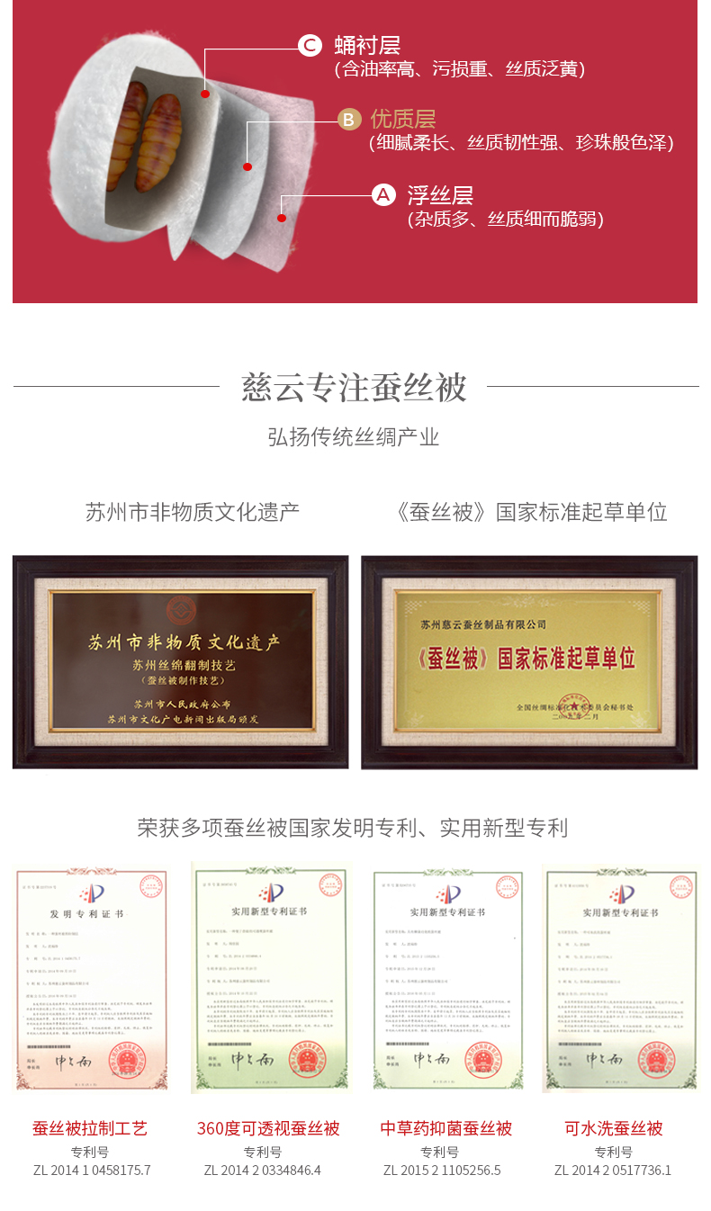 国标起草单位 慈云 100%双宫茧桑蚕长丝被 子母被芯 净重2+4斤 图1