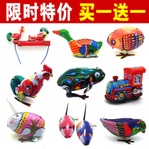 Post-80s nostalgic toy tin frog Winding winding clockwork mouse tank Rooster eating rice will run and jump frog