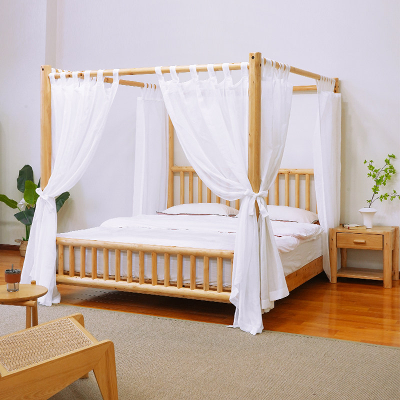 All solid wood cypress bed log four-poster bed B&B hotel canopy bed creative Chinese style retro master bedroom double bed