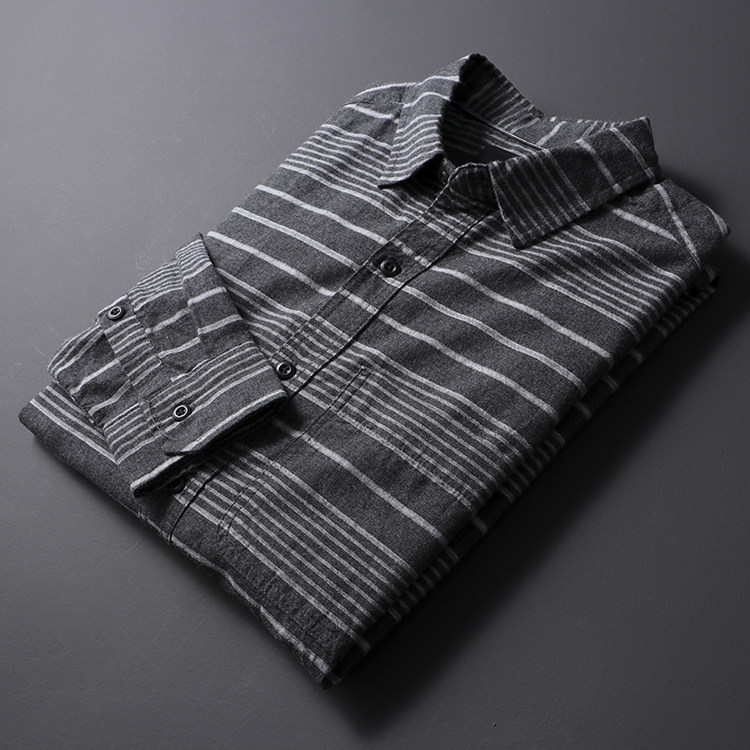 High order temperament 100 hitch Grey Foreign Trade Men's Clothing Cut Tail Goods Grinding Hair Long Sleeve Shirt Men's Large Size Striped Shirt