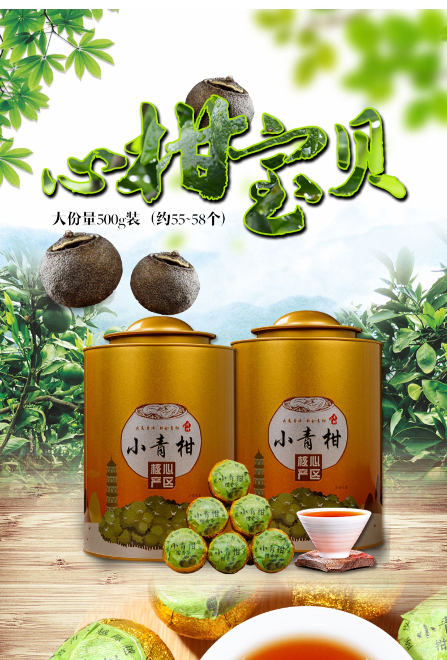 新会陈皮普洱茶小青柑罐装礼盒装500g