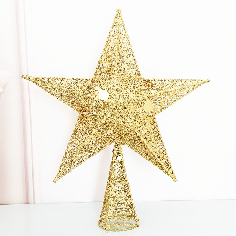 Christmas Tree Suck Top Light Stars Shining Decorative Top Star Pendant Pentagram Top Light Iron Art Sparkling Gold Bullion Color Bright Light