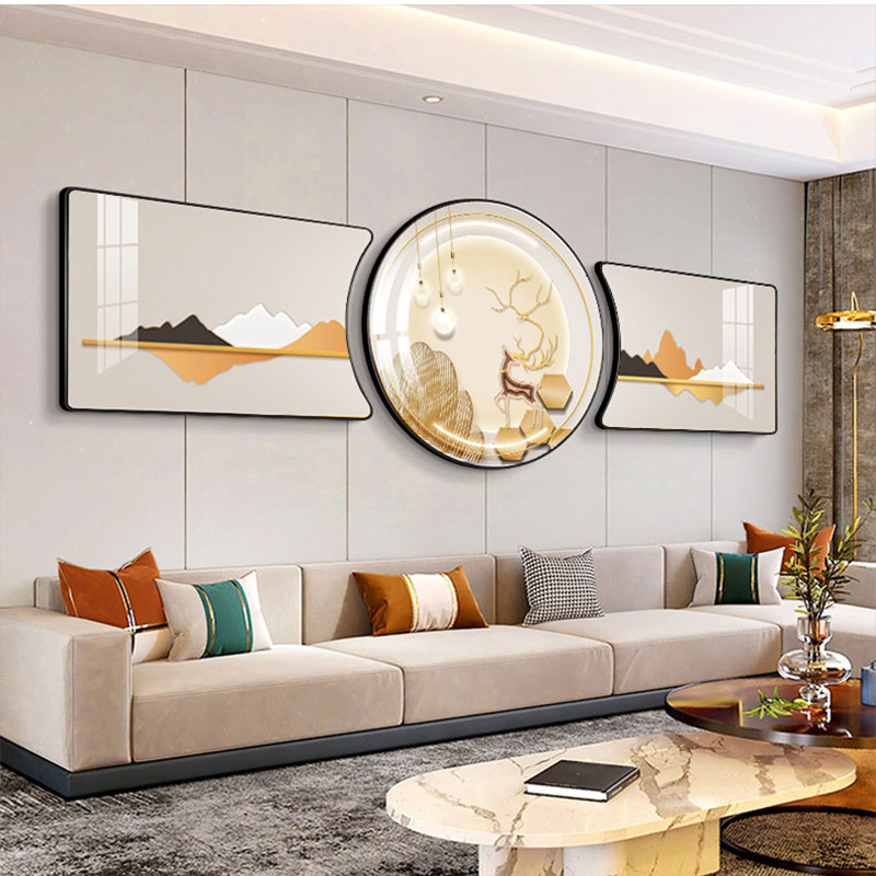 The new living room decorative painting implies a good sofa background wall combination high-end hanging painting deer fish three-dimensional diamond mural