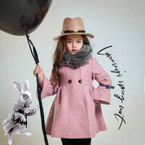 LAVENSEY Childrens clothes spring new girls double-row buttoned windjersey wool great coat retro lace classic