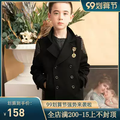 Le Wenxi new 13-year-old style spring and autumn double-breasted suit collar jacket boy thick woolen jacket juvenile