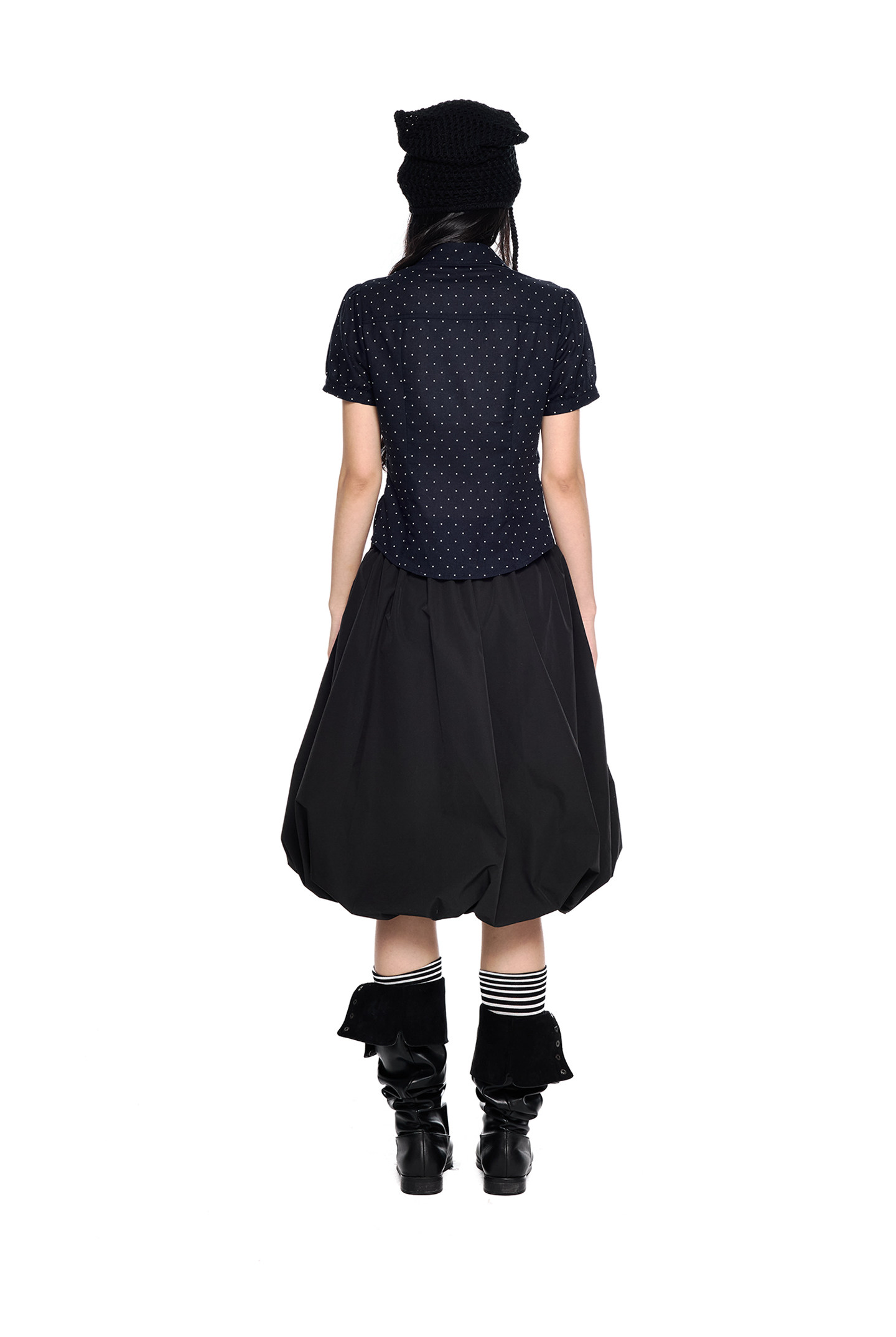 EZEK Checked Puff-Sleeve Cropped Shirt