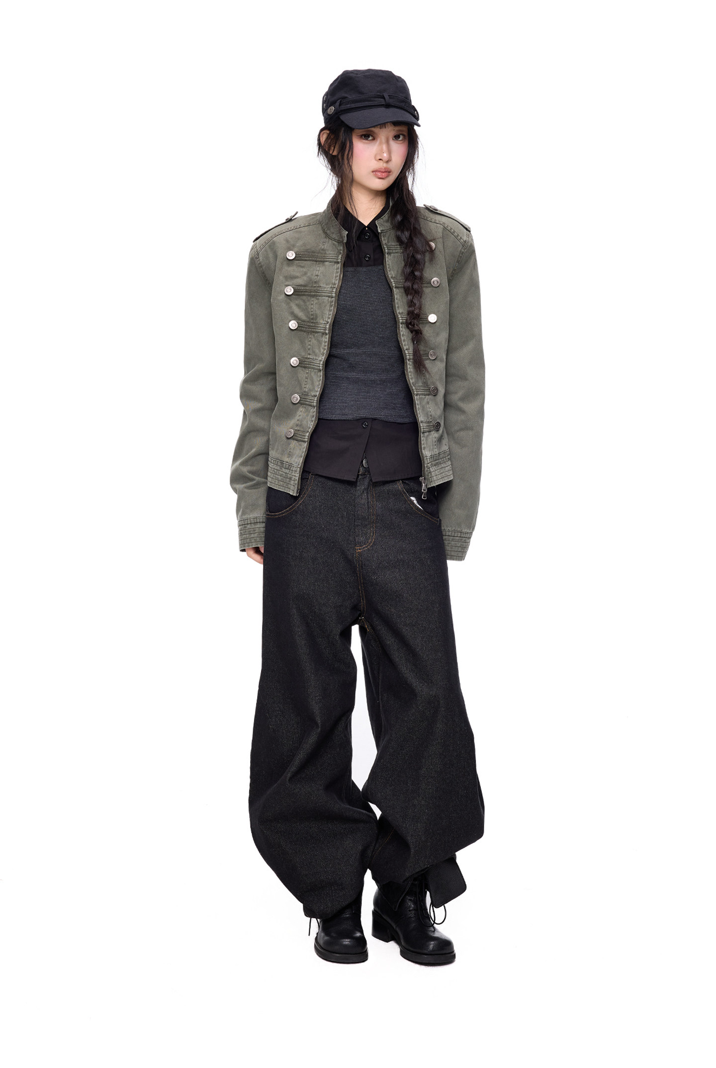 EZEK Double-Breasted Washed Denim Jacket