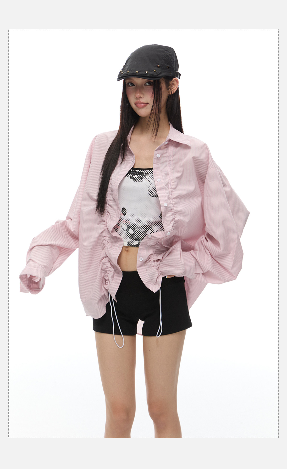 Тонкий лонгслив для отдыха, летняя рубашка, на шнурках, оверсайз 