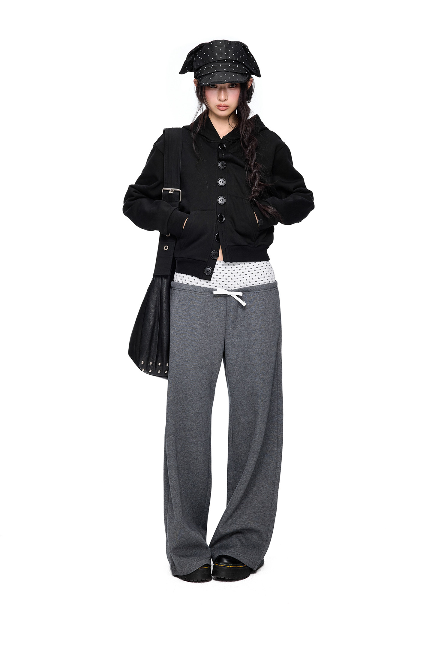 EZEK Multi-Button Embroidered Cropped Hoodie