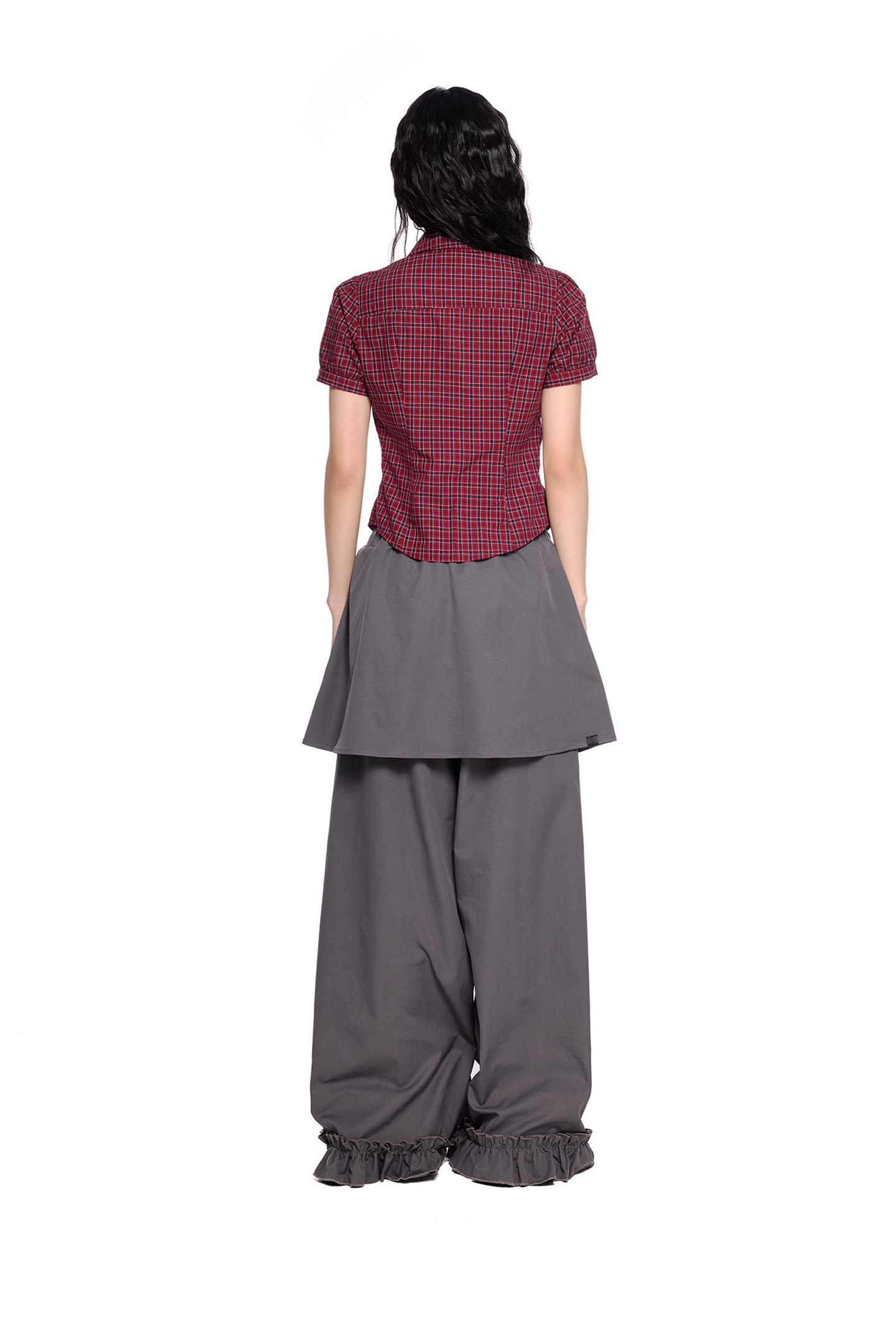 EZEK Checked Puff-Sleeve Cropped Shirt