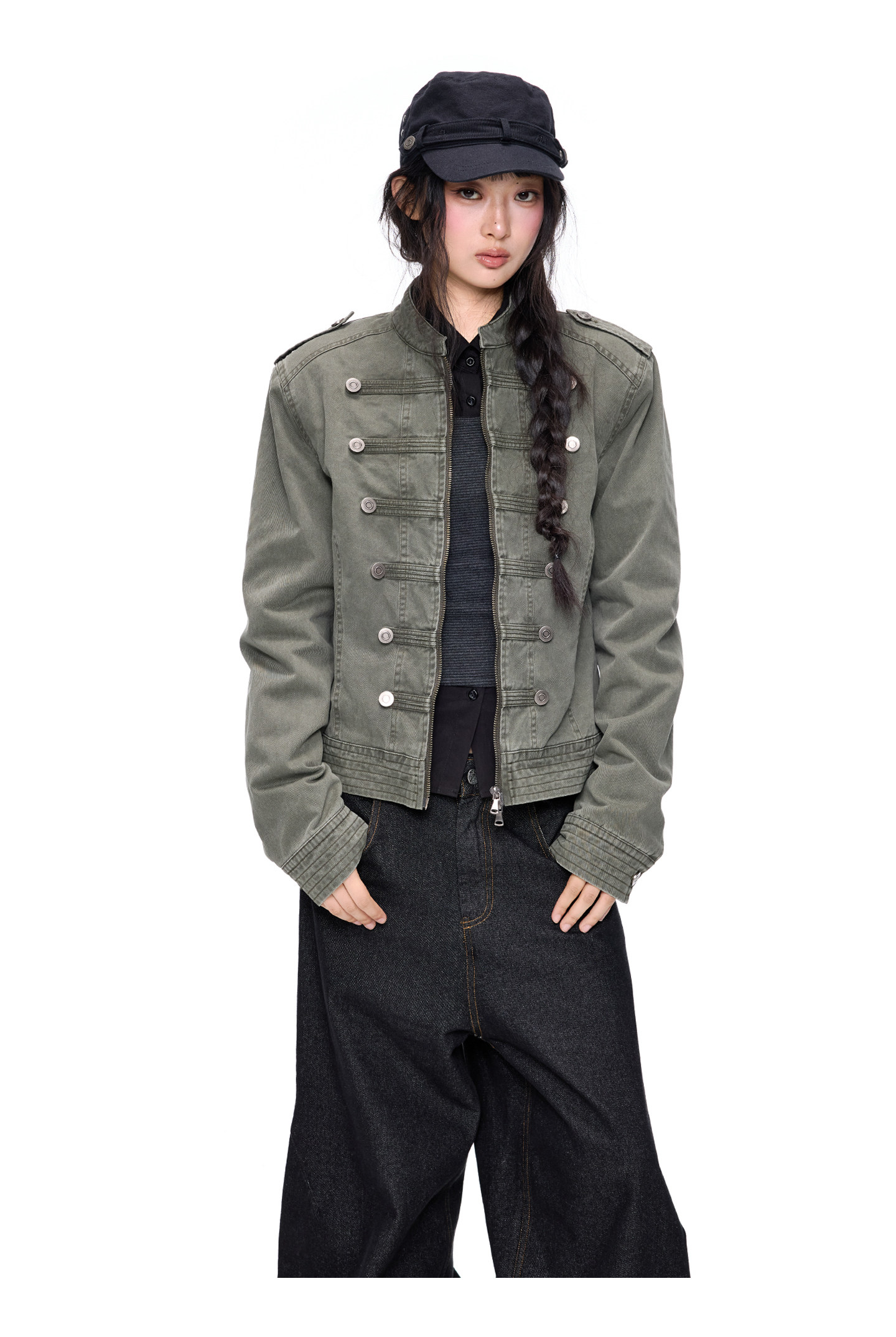 EZEK Double-Breasted Washed Denim Jacket