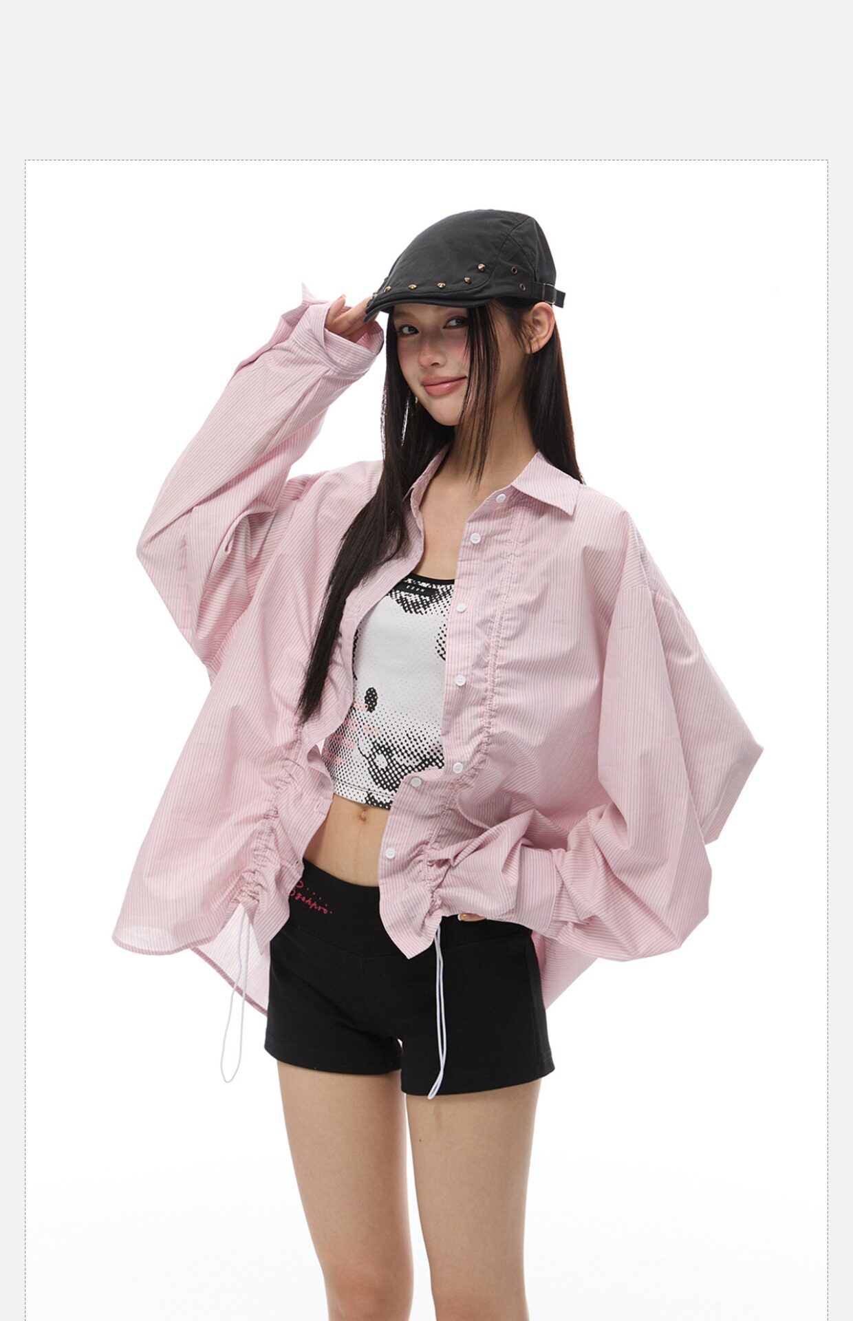 Тонкий лонгслив для отдыха, летняя рубашка, на шнурках, оверсайз 